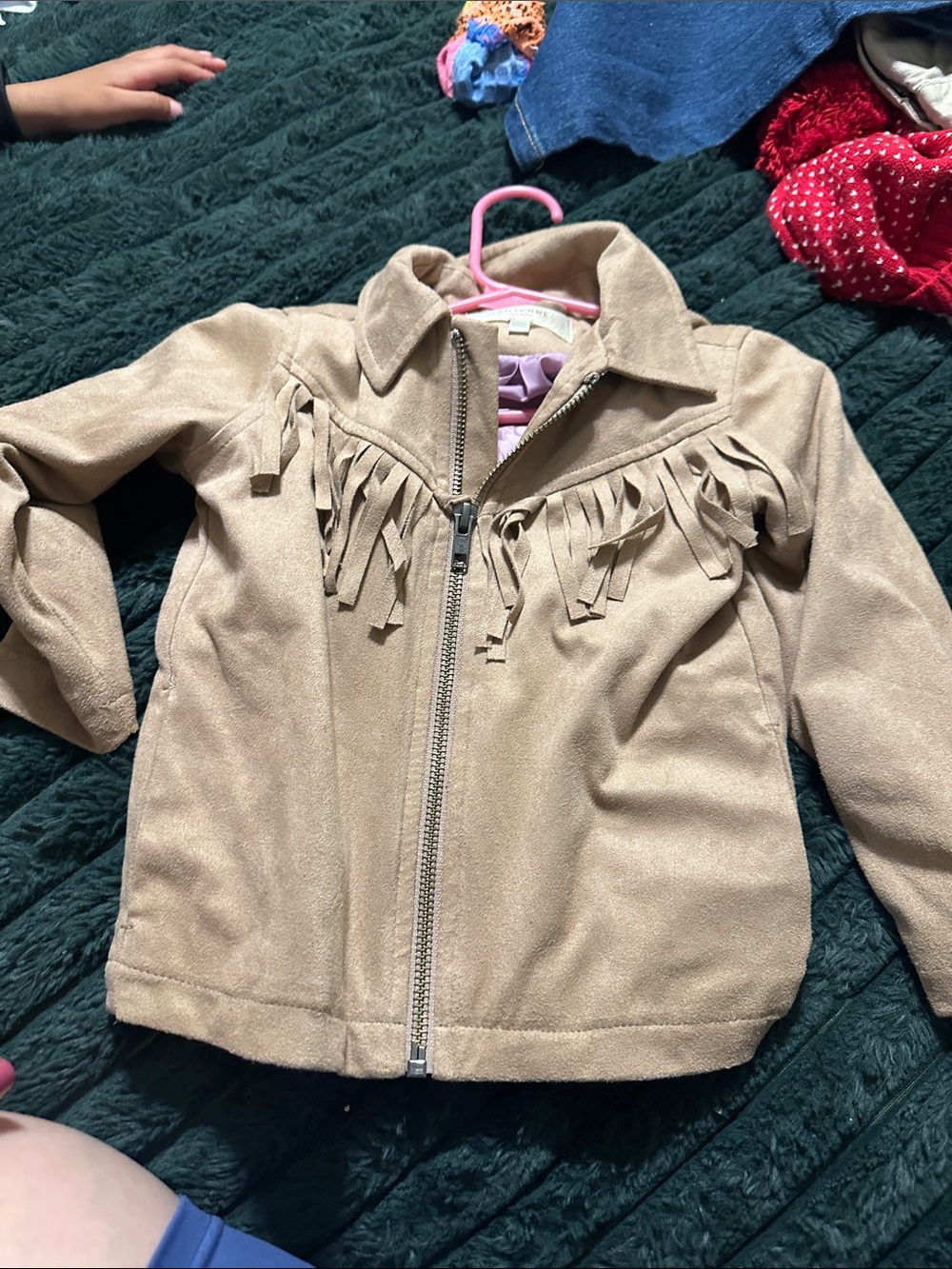 Girls' Tan Fringe Faux-Suede Jacket - Kids Jackets & Coats